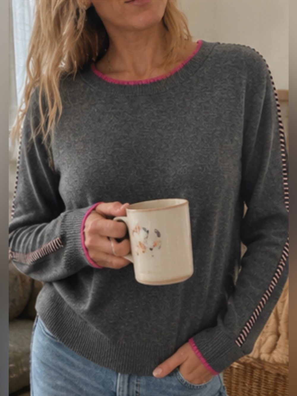 Lisa Todd Grey Crewneck Cotton Sweater Women’s Sz. M